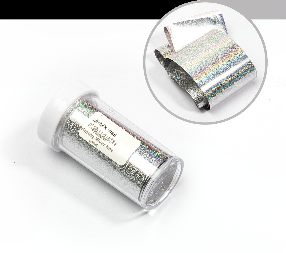 Metallic nail foil flakes detail for a gel top coat finish