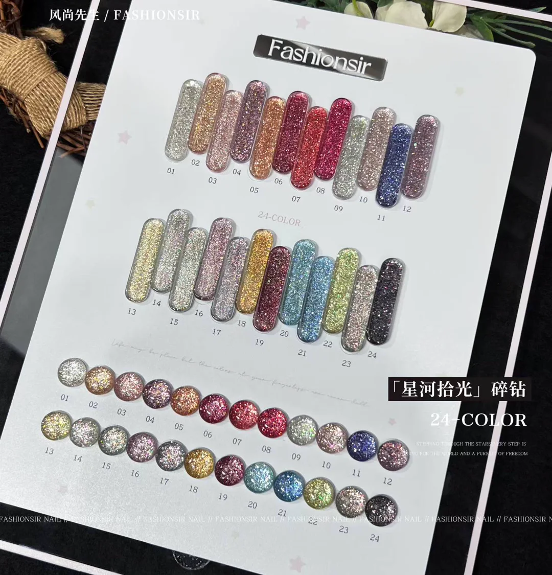 Reflective glitter cat eye gel colors under angled light