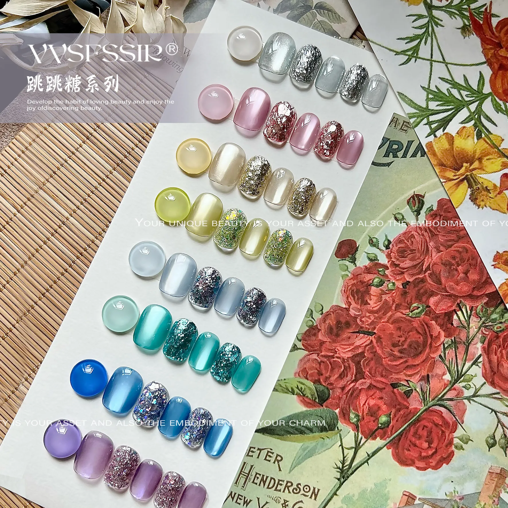 Summer Candy Cat Eye Gel 24 Colors: Summer Pop Rocks — Glass Bead Magnetic Cat Eye — cat eye gel polish wholesale